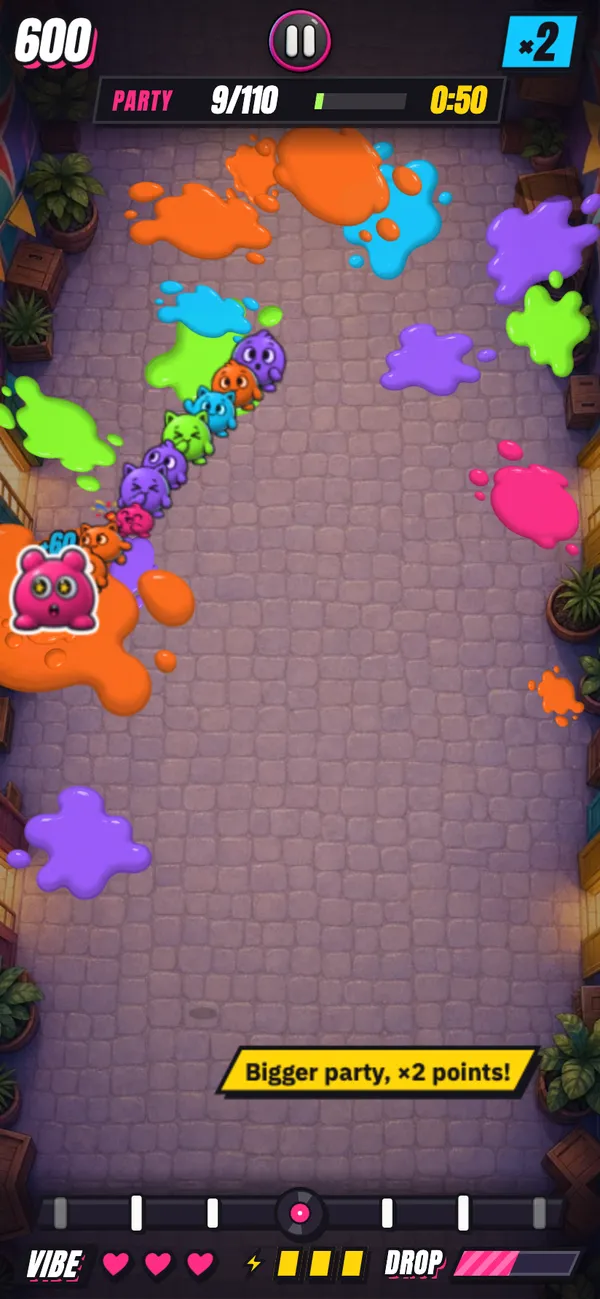 A run: the painted friends follow you in a line.